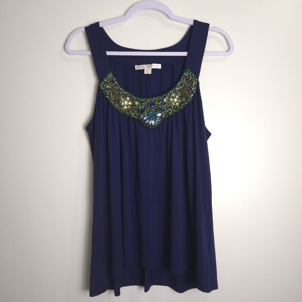 Boston Proper Gem Rhinestone Sequin Front Sleeveless Top L